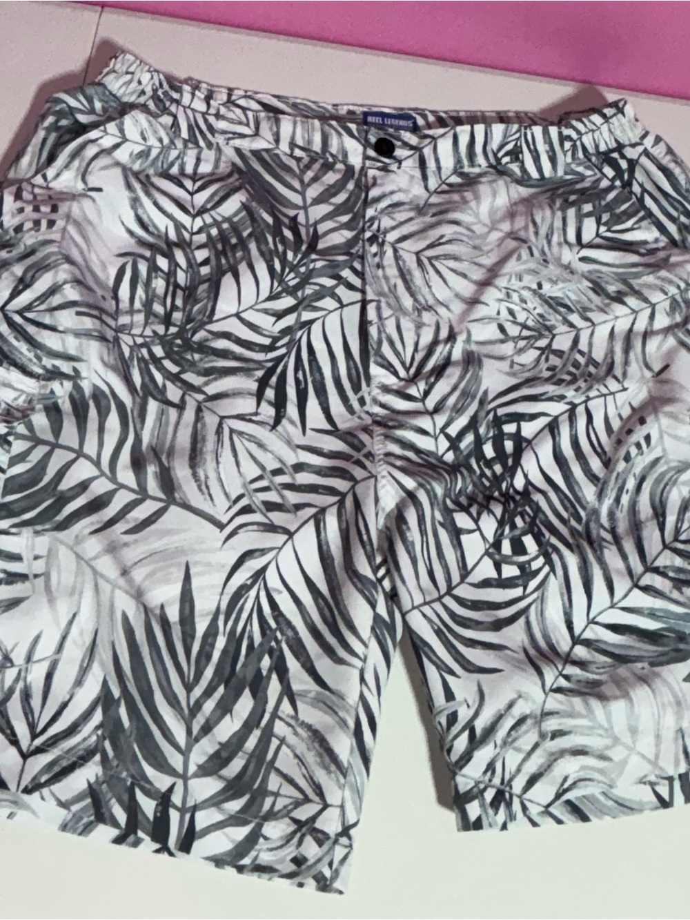 Reel Legends Gray & White Palm-Print Swim Shorts